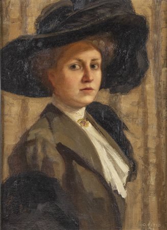 ORESTE PIZIO<BR>Torino 1879 - 1938<BR>"Donna con cappello" 1913
