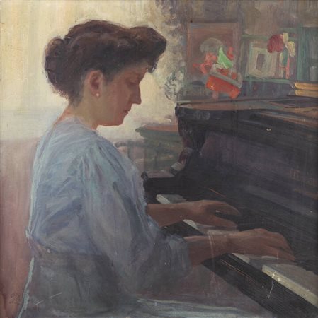 LUIGI ROSSETTI<BR>Italia 1881-1912<BR>"Donna al pianoforte" 1909