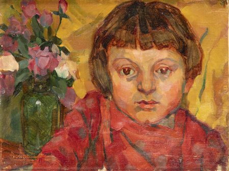 AMEDEO BOCCHI<BR>Parma 1883-1976 Roma<BR>"Bambina e vaso di fiori"