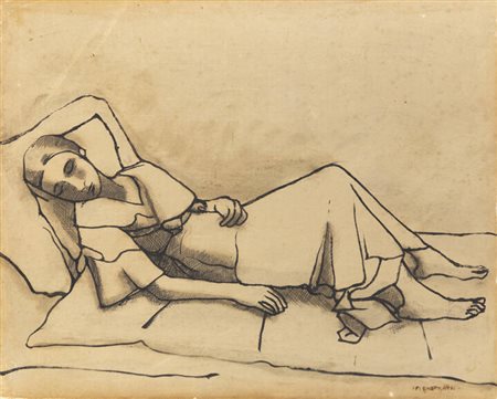 FELICE CASORATI<BR>Novara 1883 - 1963 Torino<BR>"Fanciulla sdraiata" 1943