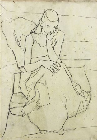 FELICE CASORATI<BR>Novara 1883 - 1963 Torino<BR>"Fanciulla seduta" 1940