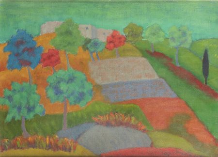 NICOLA GALANTE<BR>Vasto (CH) 1883 - 1969 Torino<BR>"Ulivi e vecchie mura" 1967