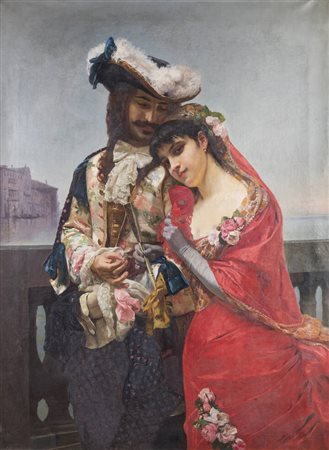 BARATTI FILIPPO "Corteggiamento lungo la Senna" Parigi 1884