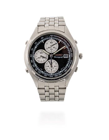Seiko crono Panda in acciaio Acciaio. Ref.7T32 7E100. Quadrante nero...