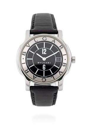 Bulgari “Solotempo” in acciaio Acciaio. Quadrante nero a settori con datario...