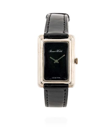 RONVERWATCH argento. Quadrante smalto nero. Cassa rettangolare. Movimento...