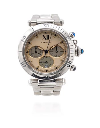 Cartier Pashà cronografo in acciaio Acciaio. Ref.1050 1. Quadrante beige....