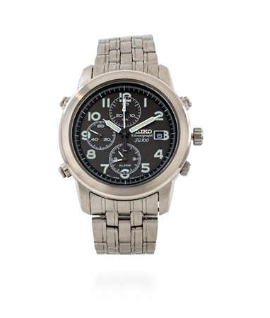 Seiko crono "SQ100" in acciaio Acciaio. Ref.7T32 7E10. Quadrante nero indici...