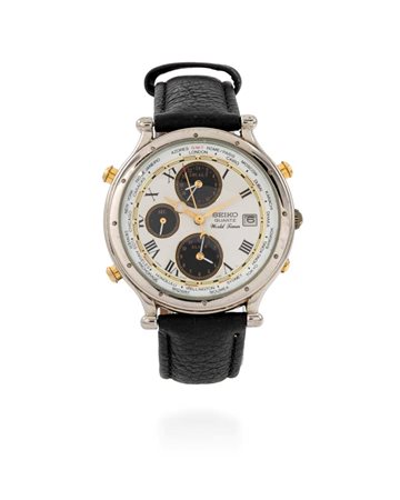 Seiko world timer in acciaio Acciaio. Ref.5T52 7A10. Quadrante bianco con...