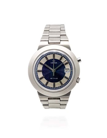 Omega cronostop De Ville in acciaio Acciaio. Ref.146012. Raro quadrante blu...