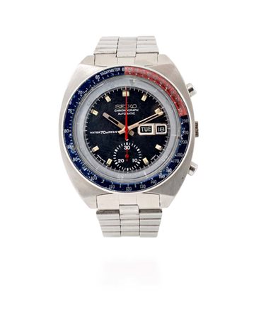 Seiko crono "Pogue" in acciaio Acciaio. Ref.6139 6001. Quadrante nero....