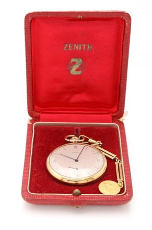 Zenith, orologio da tasca in oro con catena e custodia Oro giallo 750/000....