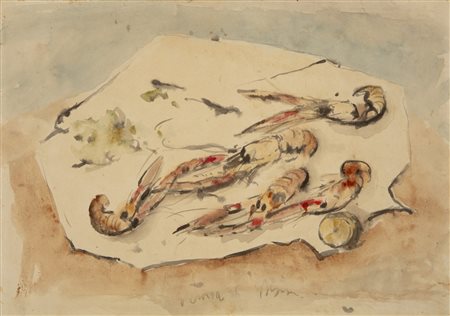 Filippo De Pisis (Ferrara 1896 - Milano 1956)  - Natura morta con scampi, 1931
