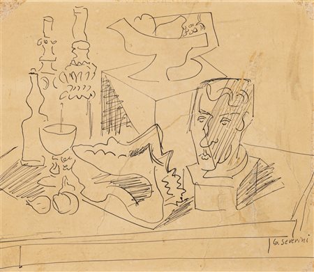 Gino Severini (Cortona 1883 - Parigi 1966)  - Natura morta con scultura, 1945/46