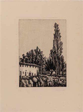 Giorgio Morandi (Bologna 1890 - 1964)  - Paesaggio con il grande pioppo, 1927