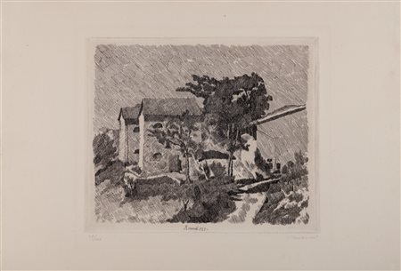 Giorgio Morandi (Bologna 1890 - 1964)  - Le tre case del campiaro a Grizzana, 1929