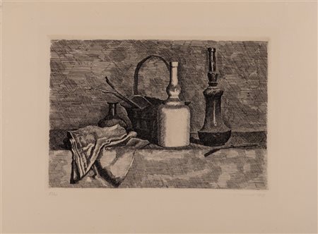 Giorgio Morandi (Bologna 1890 - 1964)  - Natura morta con panneggio a sinistra, 1927
