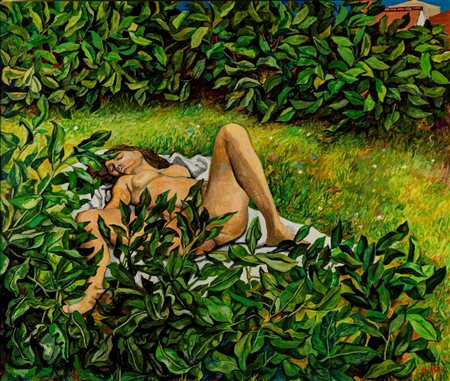Renato Guttuso (Bagheria 1911 - Roma 1987)  - Nudo fra le siepi, 1985