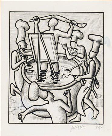 Mark Kostabi (Los Angeles 1960)  - Tastemakers (Soup du jour), 1991