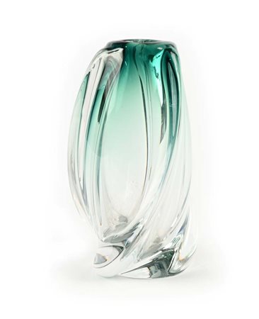 () Vaso in vetro trasparente e verde acqua, prod. Lambert cm 20x10 circa...