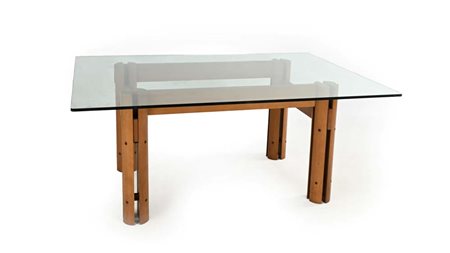 Fabio Lenci (Roma 1935) Tavolo in legno con piano in cristallo molato...