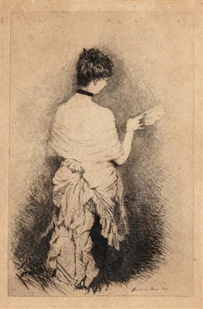 Giuseppe De Nittis (1846 - 1884) Jeune femme vue de dos Incisione cm...