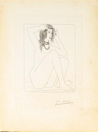 Pablo Picasso (Malaga 25/10/1881 - Mougins 8/4/1973) Femme nue se couronnant...