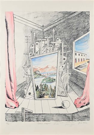 Giorgio De Chirico (Volo 1888 - Roma 1978) Interno Metafisico Acquarello su...