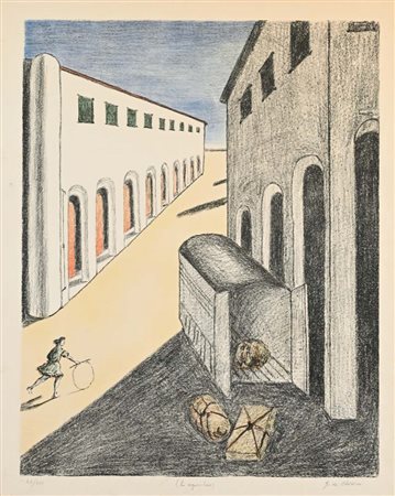 Giorgio De Chirico (Volo 1888 - Roma 1978) Lo sgombero Litografia cm 59x45...