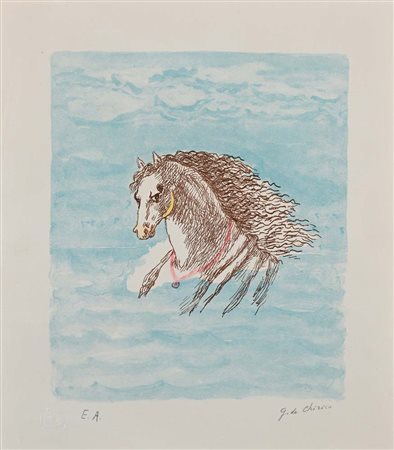 Giorgio De Chirico (Volo 1888 - Roma 1978) Cavallo Litografia cm 42x37 - in...