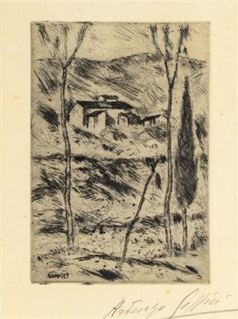 Ardengo Soffici (Rignano sull'Arno 1879 - Forte dei Marmi 1964) Paesaggio con...