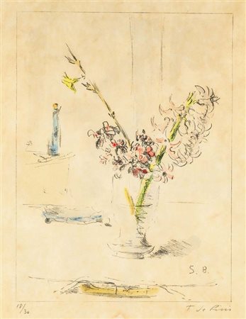 Filippo De Pisis (Ferrara 1896 - Milano 1956) Vaso di fiori Litografia cm...