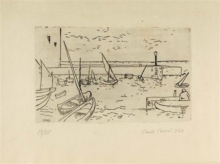 Carlo Carrà (Quargnento 1881 - Milano 1966) Marina a Camogli Acquaforte cm...