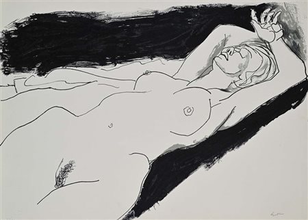 Renato Guttuso (Bagheria 1911 - Roma 1987) Nudo di donna distesa Litografia...