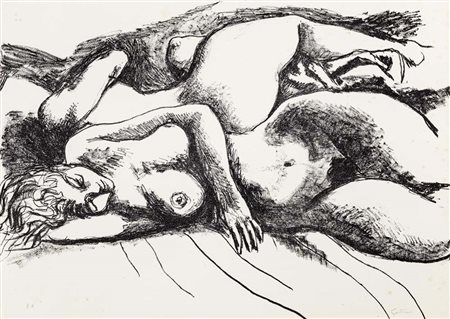 Renato Guttuso (Bagheria 1911 - Roma 1987) Due nudi di donna sdraiati cm...