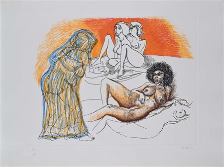 Renato Guttuso (Bagheria 1911 - Roma 1987) Fantasia Litografia cm 65x85 Firma...