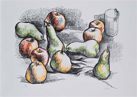 Renato Guttuso (Bagheria 1911 - Roma 1987) Natura morta di pere e mele...