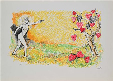 Renato Guttuso (Bagheria 1911 - Roma 1987) I cuori Litografia cm 50x70 Firma...