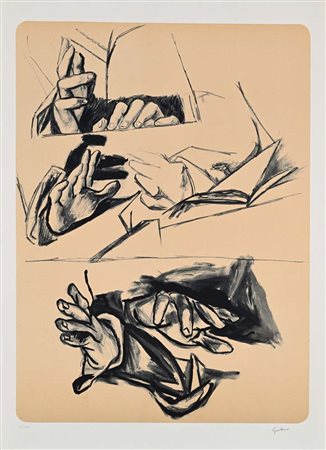 Renato Guttuso (Bagheria 1911 - Roma 1987) Le Mani Litografia cm 74x54 Firma...