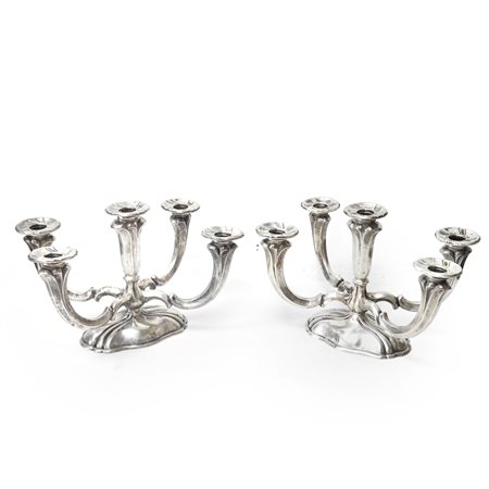 Coppia di candelabri a 5 luci in argento 800