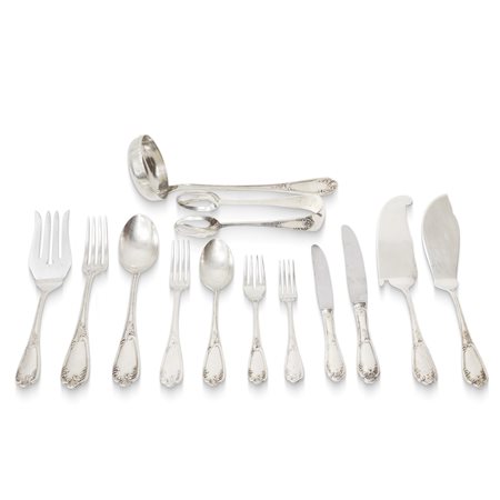 Gruppo di posate in argento 800 con decori vegetali