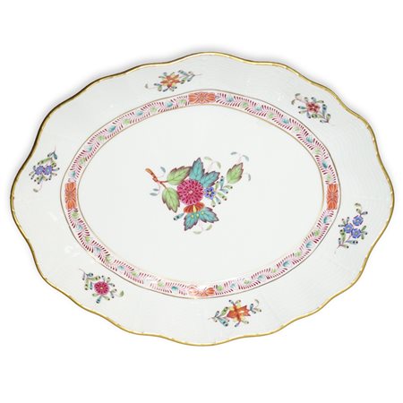 Herend  Hungary (Herend 1826)  - Vassoio in porcellana bianca Herend, decoro Indian Basket Multicolor, 20° secolo