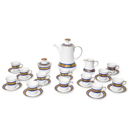 Winterling  Bavaria - Servizio da caffè in ceramica bianca con decori blu e oro, 20° secolo