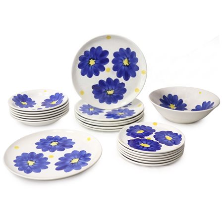 Ironstone Made in Italy - Servizio di piatti da 6 in terraglia con decorazione di fiori blu