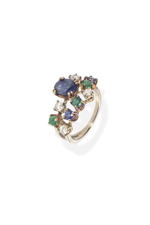 REPOSSI Anello in oro bianco e giallo, firmato "Repossi", sommità con al...