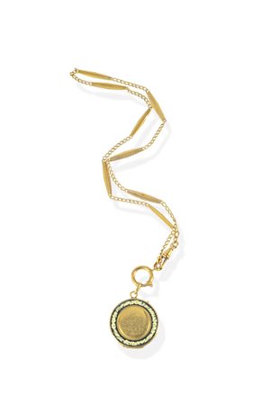 CATENA DA OROLOGIO CON CIONDOLO in oro giallo, inizi XX secolo, con...