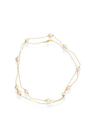 LUNGA COLLANA in argento dorato con perle di acqua dolce del diam 10-11 ca....