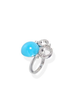 ANELLO in oro bianco, sommità con diamanti taglio brillante per totali ct...