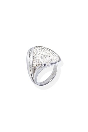 ANELLO in oro bianco con sommità a voluta in diamanti taglio brillante per...