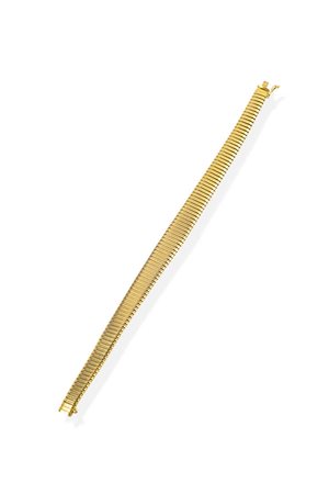 BRACCIALE in oro giallo, lavorato a maglia tubogas a scalare. Marcato "244...